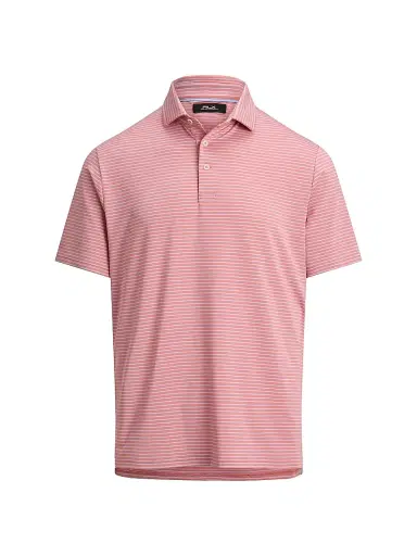 RLX Ralph Lauren Men's Striped Lightweight Airflow Knit Polo Shirt - Desert Rose Office Blue | Thumbnail 1 RLX Ralph Lauren Men's Striped Lightweight Airflow Knit Polo Shirt - Desert Rose Office Blue | Thumbnail 1