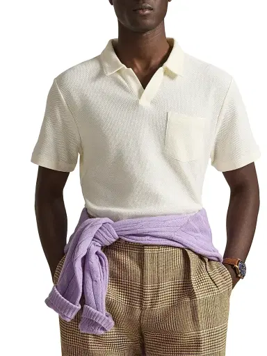 Polo Ralph Lauren Men's Textured Cotton Johnny Collar Polo | Thumbnail 3 Polo Ralph Lauren Men's Textured Cotton Johnny Collar Polo | Thumbnail 3