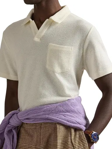 Polo Ralph Lauren Men's Textured Cotton Johnny Collar Polo | Thumbnail 5 Polo Ralph Lauren Men's Textured Cotton Johnny Collar Polo | Thumbnail 5