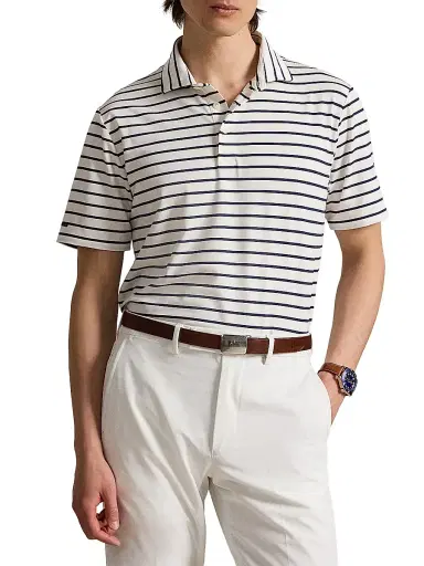 RLX Ralph Lauren Men's Lightweight Airflow Knit Polo Shirt - Refined Navy Ceramic White | Thumbnail 3 RLX Ralph Lauren Men's Lightweight Airflow Knit Polo Shirt - Refined Navy Ceramic White | Thumbnail 3
