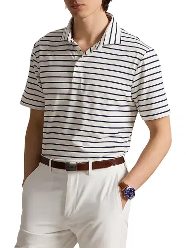RLX Ralph Lauren Men's Lightweight Airflow Knit Polo Shirt - Refined Navy Ceramic White | Thumbnail 4 RLX Ralph Lauren Men's Lightweight Airflow Knit Polo Shirt - Refined Navy Ceramic White | Thumbnail 4