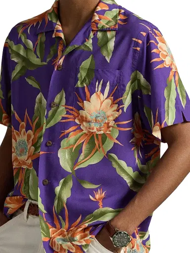Polo Ralph Lauren Men's Tropical Floral Print Short-Sleeve Shirt - Purple - Size XL | Thumbnail 5 Polo Ralph Lauren Men's Tropical Floral Print Short-Sleeve Shirt - Purple - Size XL | Thumbnail 5
