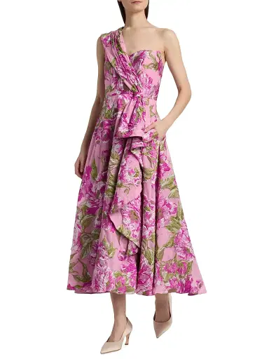 THEIA Women's Zanthe Brocade Ruffle Tea-Length Dress | Thumbnail 2 THEIA Women's Zanthe Brocade Ruffle Tea-Length Dress | Thumbnail 2