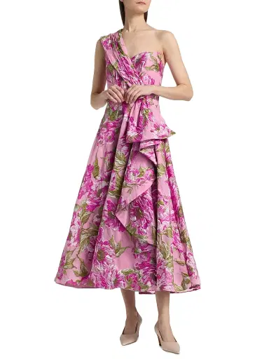 THEIA Women's Zanthe Brocade Ruffle Tea-Length Dress | Thumbnail 3 THEIA Women's Zanthe Brocade Ruffle Tea-Length Dress | Thumbnail 3