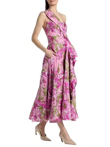 THEIA Women's Zanthe Brocade Ruffle Tea-Length Dress | Thumbnail 4 THEIA Women's Zanthe Brocade Ruffle Tea-Length Dress | Thumbnail 4