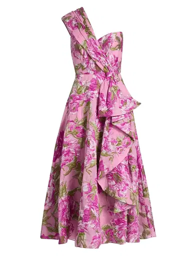 THEIA Women's Zanthe Brocade Ruffle Tea-Length Dress | Thumbnail 1 THEIA Women's Zanthe Brocade Ruffle Tea-Length Dress | Thumbnail 1