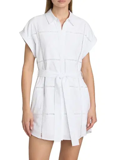 Le Jean Women's Eyelet Linen Shirtdress - White | Thumbnail 3 Le Jean Women's Eyelet Linen Shirtdress - White | Thumbnail 3