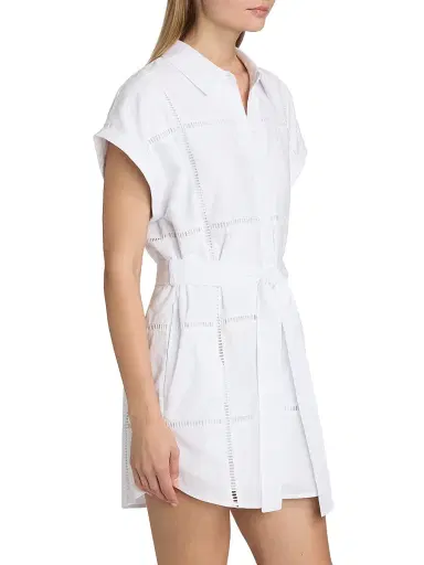 Le Jean Women's Eyelet Linen Shirtdress - White | Thumbnail 4 Le Jean Women's Eyelet Linen Shirtdress - White | Thumbnail 4