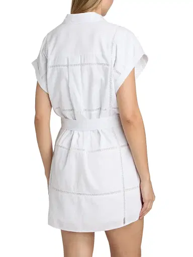 Le Jean Women's Eyelet Linen Shirtdress - White | Thumbnail 5 Le Jean Women's Eyelet Linen Shirtdress - White | Thumbnail 5