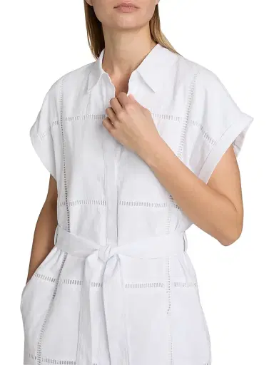 Le Jean Women's Eyelet Linen Shirtdress - White | Thumbnail 6 Le Jean Women's Eyelet Linen Shirtdress - White | Thumbnail 6