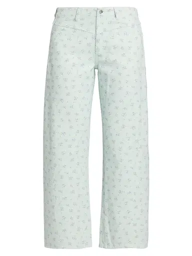 Le Jean Women's Selena Floral Crop Barrel-Leg Jeans - Minty Floral | Thumbnail 1 Le Jean Women's Selena Floral Crop Barrel-Leg Jeans - Minty Floral | Thumbnail 1