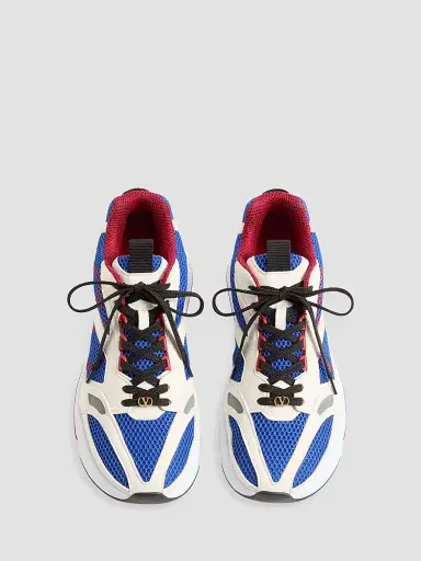 Valentino Garavani Men's Demivee Sneakers in Mesh Fabric with Suede Inserts - White Blue - Size 6.5 | Thumbnail 4 Valentino Garavani Men's Demivee Sneakers in Mesh Fabric with Suede Inserts - White Blue - Size 6.5 | Thumbnail 4