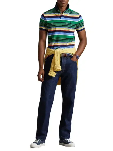 Polo Ralph Lauren Men's Striped Mesh-Knit Cotton Polo Shirt - Billiard Stripe Multi - Size XL | Thumbnail 2 Polo Ralph Lauren Men's Striped Mesh-Knit Cotton Polo Shirt - Billiard Stripe Multi - Size XL | Thumbnail 2
