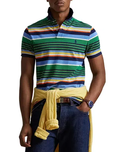 Polo Ralph Lauren Men's Striped Mesh-Knit Cotton Polo Shirt - Billiard Stripe Multi - Size XL | Thumbnail 3 Polo Ralph Lauren Men's Striped Mesh-Knit Cotton Polo Shirt - Billiard Stripe Multi - Size XL | Thumbnail 3