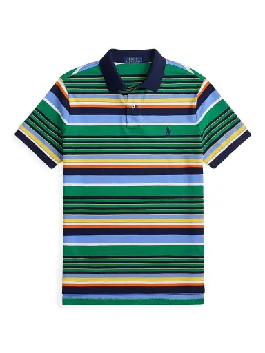 Polo Ralph Lauren Men's Striped Mesh-Knit Cotton Polo Shirt - Billiard Stripe Multi - Size XL | Thumbnail 1 Polo Ralph Lauren Men's Striped Mesh-Knit Cotton Polo Shirt - Billiard Stripe Multi - Size XL | Thumbnail 1