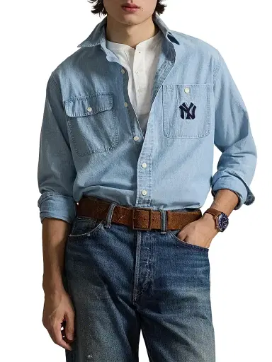 Polo Ralph Lauren Men's x Yankees Chambray Shirt | Thumbnail 3 Polo Ralph Lauren Men's x Yankees Chambray Shirt | Thumbnail 3