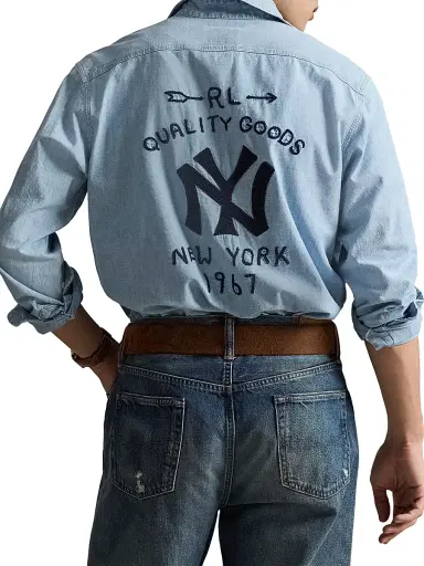 Polo Ralph Lauren Men's x Yankees Chambray Shirt | Thumbnail 4 Polo Ralph Lauren Men's x Yankees Chambray Shirt | Thumbnail 4