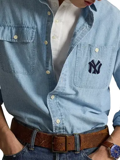 Polo Ralph Lauren Men's x Yankees Chambray Shirt | Thumbnail 5 Polo Ralph Lauren Men's x Yankees Chambray Shirt | Thumbnail 5