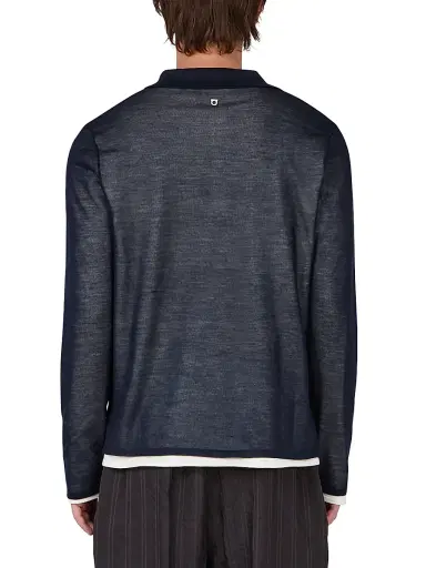 Ferragamo Men's Silk Johnny Collar Polo Sweater - New Navy Bianco Off White - Size XL | Thumbnail 3 Ferragamo Men's Silk Johnny Collar Polo Sweater - New Navy Bianco Off White - Size XL | Thumbnail 3