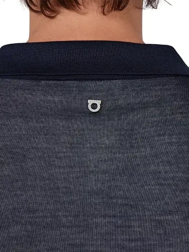 Ferragamo Men's Silk Johnny Collar Polo Sweater - New Navy Bianco Off White - Size XL | Thumbnail 4 Ferragamo Men's Silk Johnny Collar Polo Sweater - New Navy Bianco Off White - Size XL | Thumbnail 4