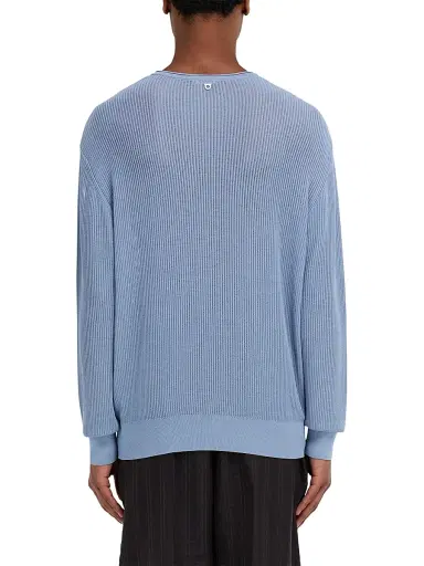 Ferragamo Men's Open Rib-Knit Crewneck Sweater | Thumbnail 4 Ferragamo Men's Open Rib-Knit Crewneck Sweater | Thumbnail 4