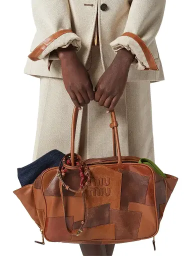 Miu Miu Women's Leather Patchwork Beau Top Handle Bag - Brown | Thumbnail 3 Miu Miu Women's Leather Patchwork Beau Top Handle Bag - Brown | Thumbnail 3