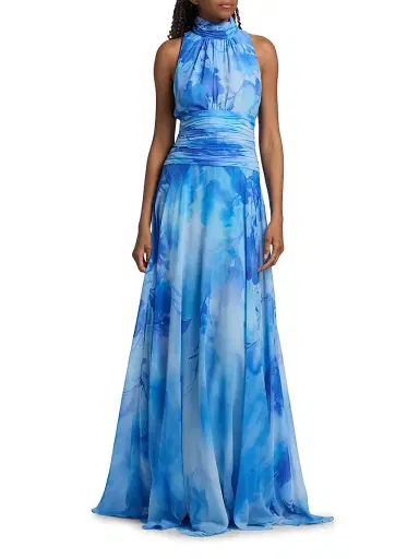 Teri Jon by Rickie Freeman Women's Cloud Print Chiffon Gown - Blue Multi - Size 18 | Thumbnail 2 Teri Jon by Rickie Freeman Women's Cloud Print Chiffon Gown - Blue Multi - Size 18 | Thumbnail 2