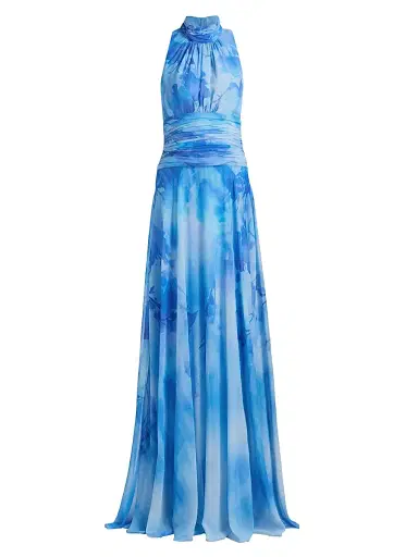 Teri Jon by Rickie Freeman Women's Cloud Print Chiffon Gown - Blue Multi - Size 18 | Thumbnail 1 Teri Jon by Rickie Freeman Women's Cloud Print Chiffon Gown - Blue Multi - Size 18 | Thumbnail 1