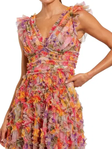 Mac Duggal Women's Floral Tulle Ruffle Maxi Dress | Thumbnail 3 Mac Duggal Women's Floral Tulle Ruffle Maxi Dress | Thumbnail 3