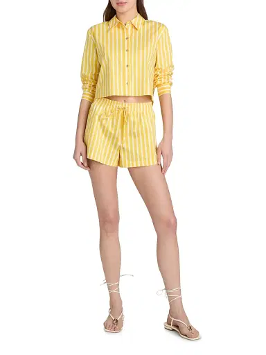 L'Agence Women's Cosette Stripe High-Low Button-Front Crop Shirt | Thumbnail 2 L'Agence Women's Cosette Stripe High-Low Button-Front Crop Shirt | Thumbnail 2