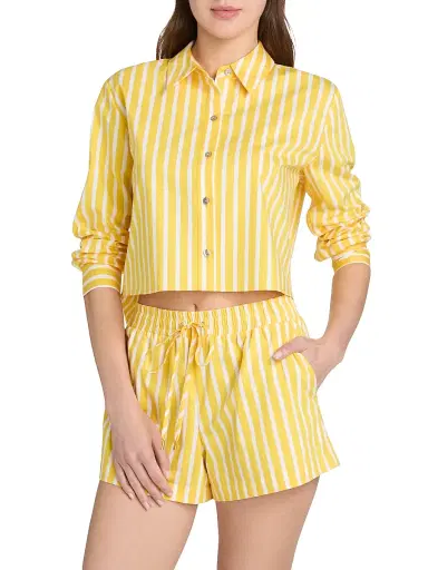 L'Agence Women's Cosette Stripe High-Low Button-Front Crop Shirt | Thumbnail 3 L'Agence Women's Cosette Stripe High-Low Button-Front Crop Shirt | Thumbnail 3