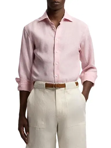 Ralph Lauren Purple Label Men's Houndstooth Linen Shirt - Soft Pink - Size Small | Thumbnail 3 Ralph Lauren Purple Label Men's Houndstooth Linen Shirt - Soft Pink - Size Small | Thumbnail 3