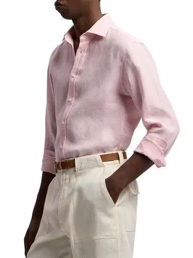 Ralph Lauren Purple Label Men's Houndstooth Linen Shirt - Soft Pink - Size Small | Thumbnail 4 Ralph Lauren Purple Label Men's Houndstooth Linen Shirt - Soft Pink - Size Small | Thumbnail 4