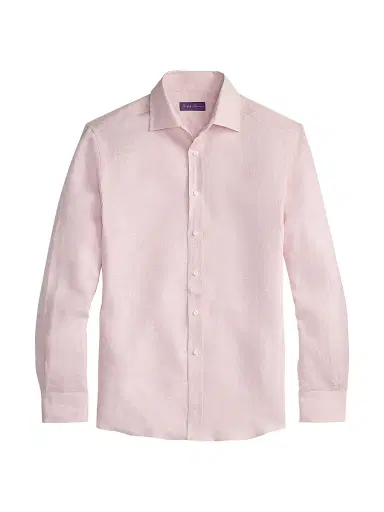 Ralph Lauren Purple Label Men's Houndstooth Linen Shirt - Soft Pink - Size Small | Thumbnail 1 Ralph Lauren Purple Label Men's Houndstooth Linen Shirt - Soft Pink - Size Small | Thumbnail 1