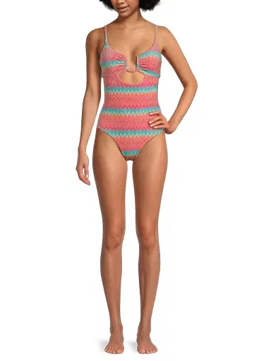 BEACH RIOT Women's Lindy Metallic Chevron One-Piece Swimsuit - Strawberry Ice Chevron - Size XL | Thumbnail 2 BEACH RIOT Women's Lindy Metallic Chevron One-Piece Swimsuit - Strawberry Ice Chevron - Size XL | Thumbnail 2