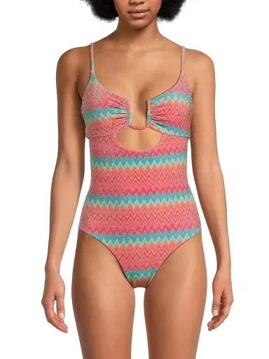 BEACH RIOT Women's Lindy Metallic Chevron One-Piece Swimsuit - Strawberry Ice Chevron - Size XL | Thumbnail 3 BEACH RIOT Women's Lindy Metallic Chevron One-Piece Swimsuit - Strawberry Ice Chevron - Size XL | Thumbnail 3
