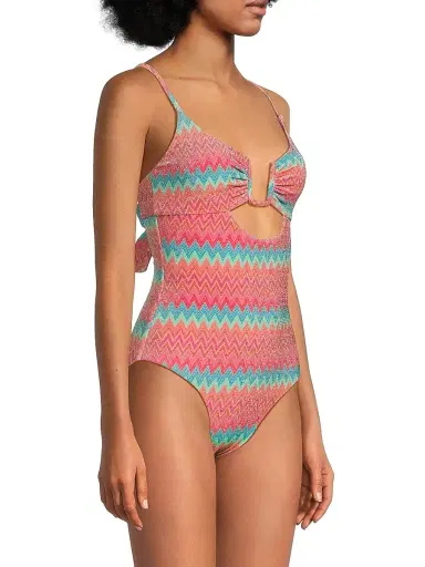 BEACH RIOT Women's Lindy Metallic Chevron One-Piece Swimsuit - Strawberry Ice Chevron - Size XL | Thumbnail 4 BEACH RIOT Women's Lindy Metallic Chevron One-Piece Swimsuit - Strawberry Ice Chevron - Size XL | Thumbnail 4