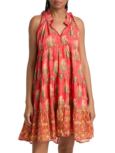 Ro's Garden Women's Sofie Tiered Floral Cotton Minidress - Red - Size Small | Thumbnail 3 Ro's Garden Women's Sofie Tiered Floral Cotton Minidress - Red - Size Small | Thumbnail 3