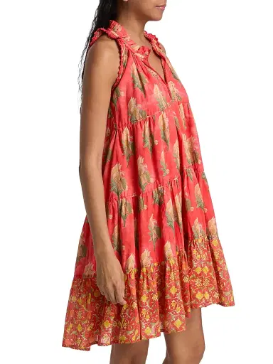 Ro's Garden Women's Sofie Tiered Floral Cotton Minidress - Red - Size Small | Thumbnail 4 Ro's Garden Women's Sofie Tiered Floral Cotton Minidress - Red - Size Small | Thumbnail 4