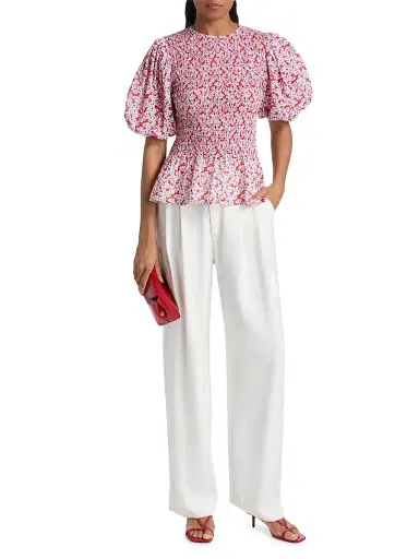 Ro's Garden Women's Luz Floral Cotton Peplum Top - Red | Thumbnail 2 Ro's Garden Women's Luz Floral Cotton Peplum Top - Red | Thumbnail 2