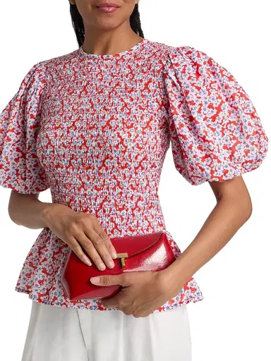Ro's Garden Women's Luz Floral Cotton Peplum Top - Red | Thumbnail 6 Ro's Garden Women's Luz Floral Cotton Peplum Top - Red | Thumbnail 6