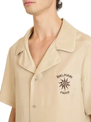 Balmain Men's Sun Embroidered Silk Shirt - Beige Clair Marron | Thumbnail 6 Balmain Men's Sun Embroidered Silk Shirt - Beige Clair Marron | Thumbnail 6