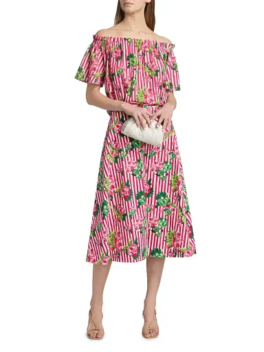 Saloni Women's Tess Striped Floral Off-The-Shoulder Top - Pivoines Stripe | Thumbnail 2 Saloni Women's Tess Striped Floral Off-The-Shoulder Top - Pivoines Stripe | Thumbnail 2