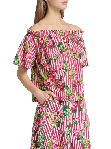 Saloni Women's Tess Striped Floral Off-The-Shoulder Top - Pivoines Stripe | Thumbnail 4 Saloni Women's Tess Striped Floral Off-The-Shoulder Top - Pivoines Stripe | Thumbnail 4