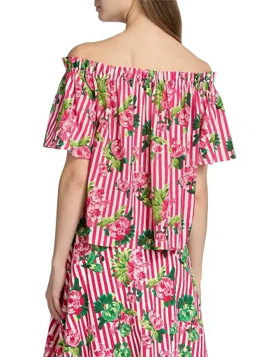 Saloni Women's Tess Striped Floral Off-The-Shoulder Top - Pivoines Stripe | Thumbnail 5 Saloni Women's Tess Striped Floral Off-The-Shoulder Top - Pivoines Stripe | Thumbnail 5