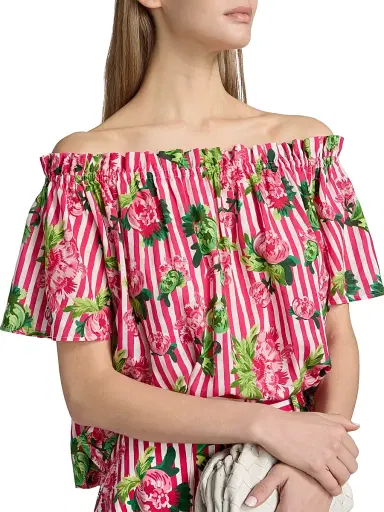 Saloni Women's Tess Striped Floral Off-The-Shoulder Top - Pivoines Stripe | Thumbnail 6 Saloni Women's Tess Striped Floral Off-The-Shoulder Top - Pivoines Stripe | Thumbnail 6