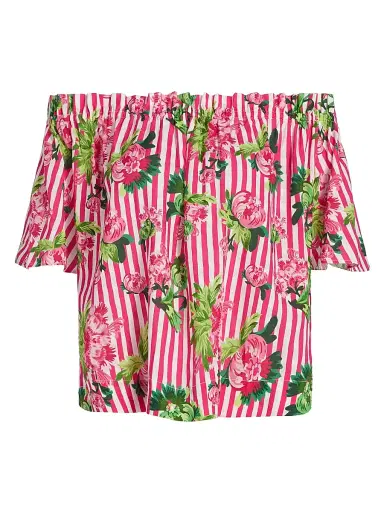 Saloni Women's Tess Striped Floral Off-The-Shoulder Top - Pivoines Stripe | Thumbnail 1 Saloni Women's Tess Striped Floral Off-The-Shoulder Top - Pivoines Stripe | Thumbnail 1