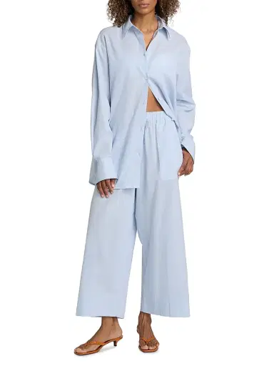 Toteme Women's Garderob Oversized Cotton-Linen Shirt - Sky | Thumbnail 2 Toteme Women's Garderob Oversized Cotton-Linen Shirt - Sky | Thumbnail 2