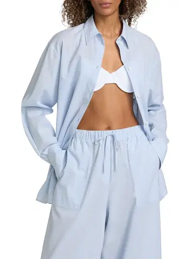 Toteme Women's Garderob Oversized Cotton-Linen Shirt - Sky | Thumbnail 3 Toteme Women's Garderob Oversized Cotton-Linen Shirt - Sky | Thumbnail 3