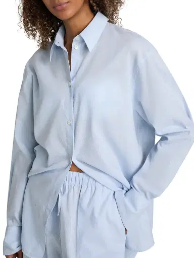Toteme Women's Garderob Oversized Cotton-Linen Shirt - Sky | Thumbnail 6 Toteme Women's Garderob Oversized Cotton-Linen Shirt - Sky | Thumbnail 6